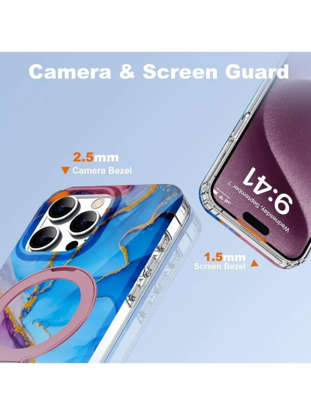 Marble Pattern iPhone 13 Pro Max Case with Magnetic Ring Stand - TPU, Mag-Safe